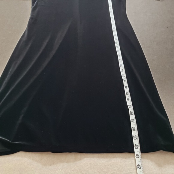 J Jill Black Velvet Cowl Neck Midi Dress Sz M 3/4 Sleeve Elegant Evening Stretch - Picture 14 of 15